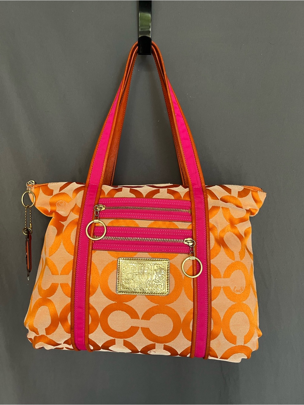 Coach Poppy Orange Pink Op Art Glam tote